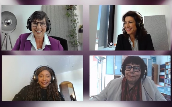 Scrennshot des Talks mit Karin Lühmann, Barbara Lutz, Dr'in Irène Kilubi und Prof'in Barbara Schwarze